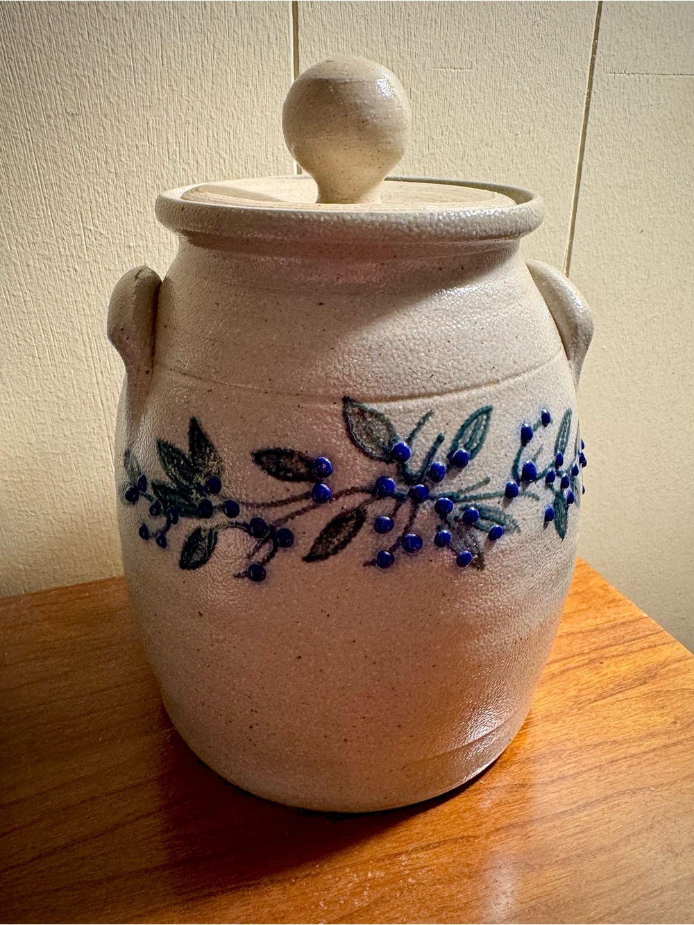 Salmon Falls Stoneware 8” Canister Blueberry with Green Vine